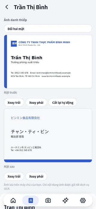 Chi tiết một liên hệ: ảnh hai mặt, các trường đã đọc và nhóm phân loại