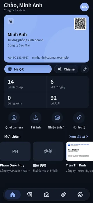 Màn hình chính ở chế độ nền tối